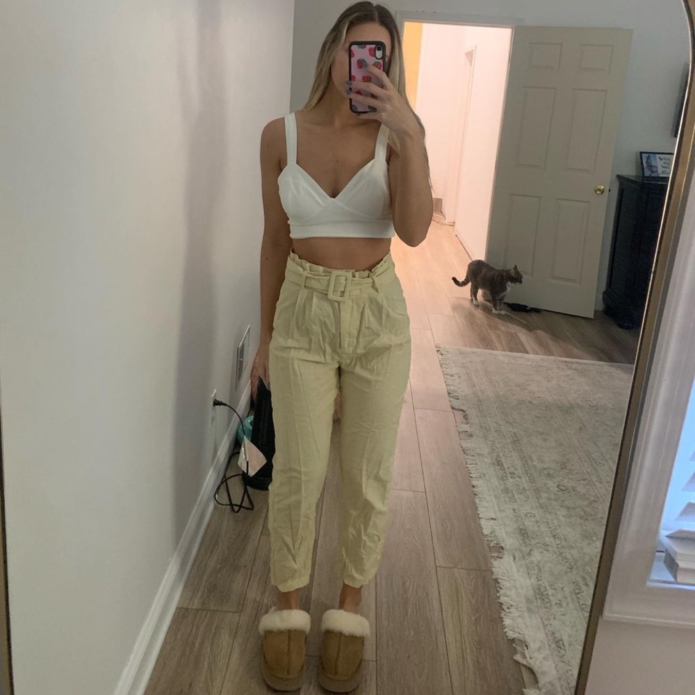 Tan paper bag trousers